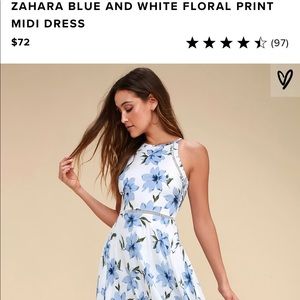 Zahara blue and white floral print midi dress